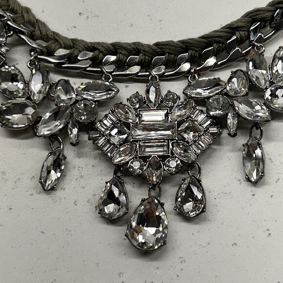 Vintage Parklane Nadia Statement Choker Silver Crystal Silk 20” NWT Necklace - Picture 10 of 16